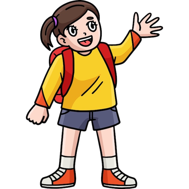 El primer día de escuela feliz chica estudiante Clipart