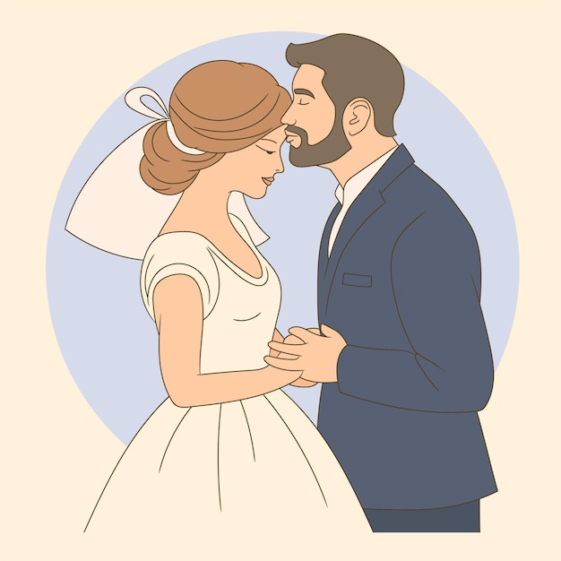 Primer encuentro de novios Joven y alegre pareja de recién casados