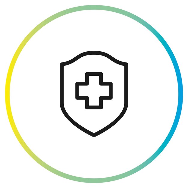 primer icono de seguridad, escudo de salud, ayuda médica, símbolo de línea sobre fondo blanco - ilustración vectorial de trazo editable eps10