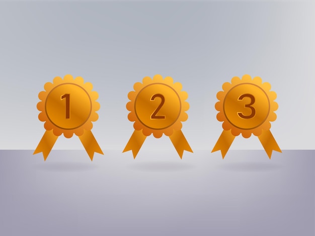 Primer lugar segundo lugar tercer lugar medallas de oro con ilustración vectorial del icono de la cinta