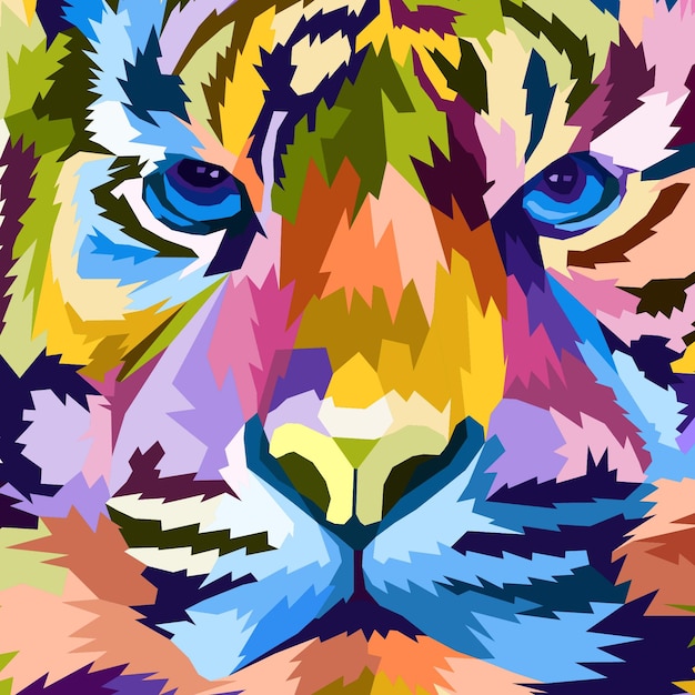 Vector primer plano colorido cabeza tigre pop art retrato