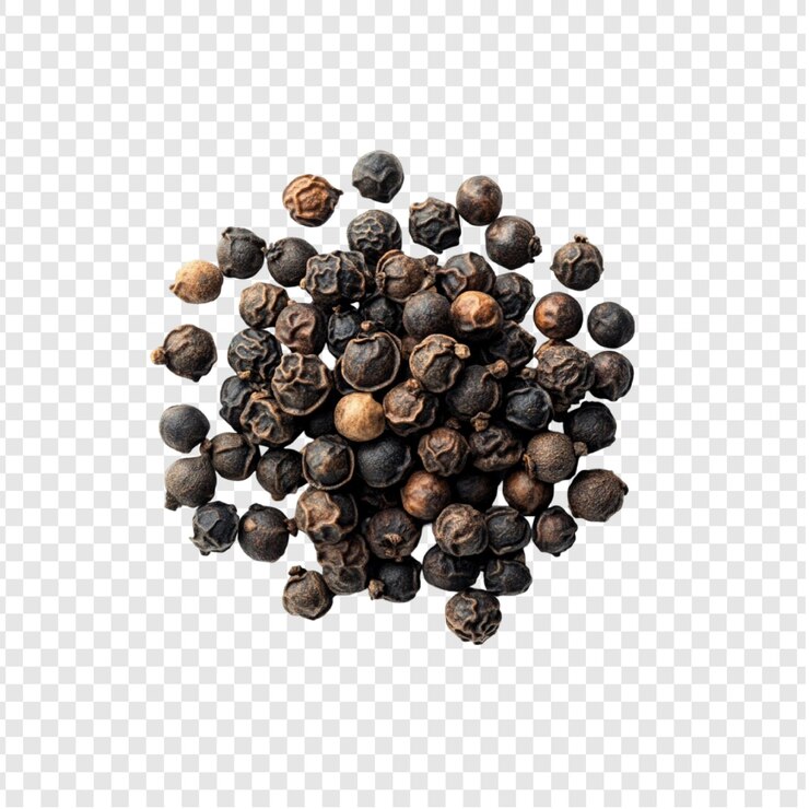 Vector primer plano de las especias aromáticas de los granos de pimienta negra aisladas sobre un fondo transparente