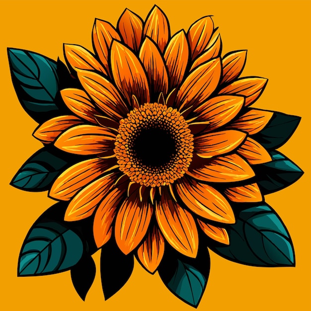 Vector primer plano de una ilustración de vector de flor y hoja de naranja