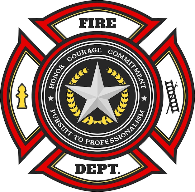 un primer plano de una insignia del departamento de bomberos con una estrella