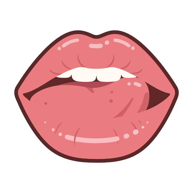 Primer plano de los labios rosados mordiendo el labio inferior