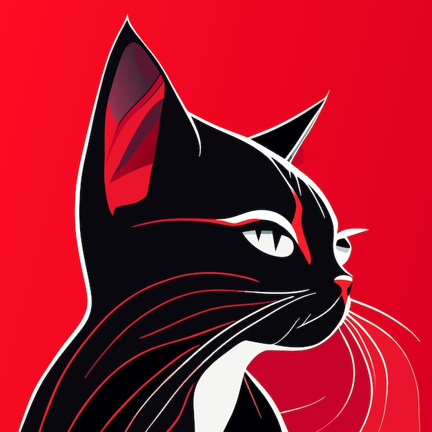 primer plano lindo gato rojo y fondo negro líneas delgadas simples líneas vector ilustración plana