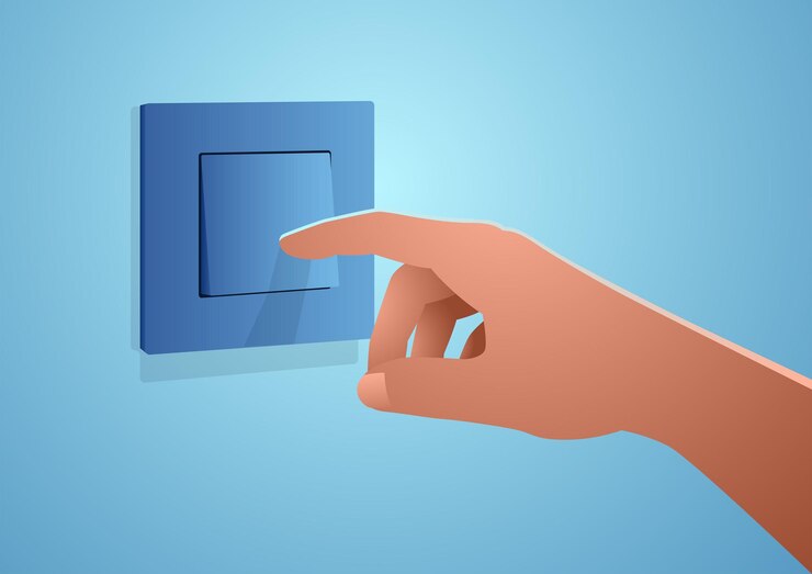 Vector primer plano de una mano humana encendiendo y apagando un interruptor de luz