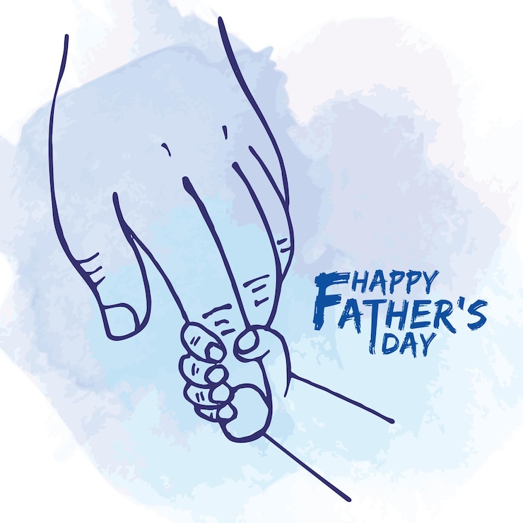 Primer plano de la mano del niño sosteniendo los dedos del padre en estilo de arte lineal