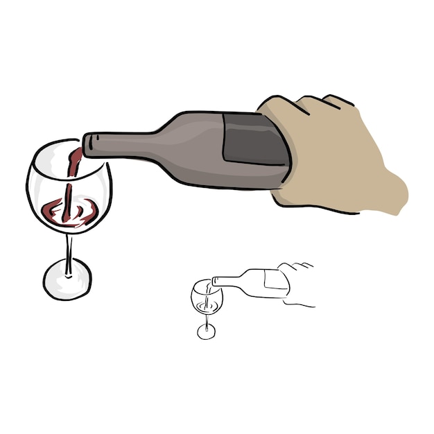 primer plano manos animando con copas de vino ilustración vectorial dibujada a mano