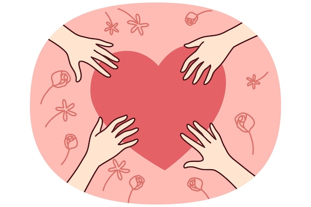 Primer plano de las manos cerca del corazón Signo de compartir amor y cuidado Diversas personas que tocan el corazón muestran afecto