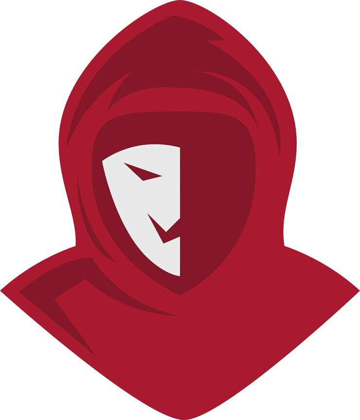 Vector un primer plano de una persona con una capucha roja y una máscara blanca