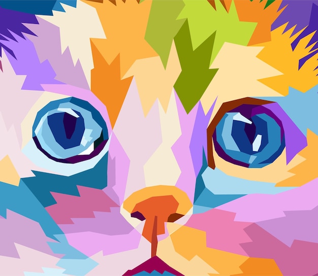 Vector primer plano retrato de arte pop de gato colorido