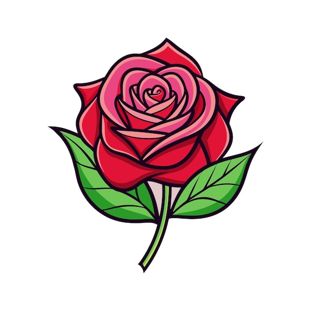 Un primer plano de una rosa con hojas en un fondo blanco Ilustración de flores de coloración vectorial