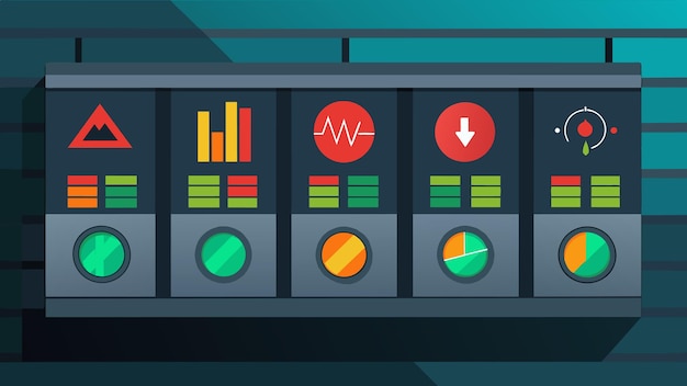 Vector un primer plano de una serie de luces led parpadeantes en un panel de monitoreo que indica el estado en tiempo real de
