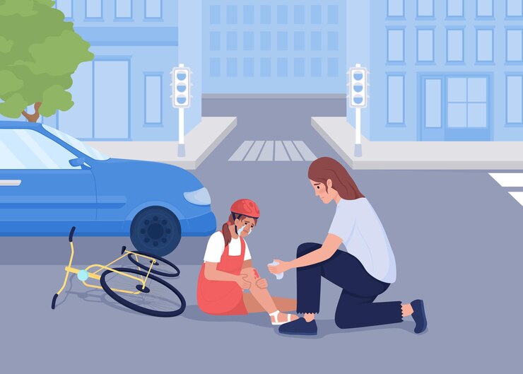 Vector primeros auxilios en accidente automovilístico ilustración vectorial de color plano