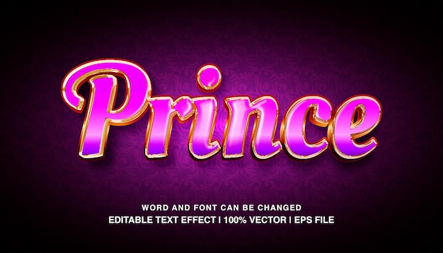 Vector prince plantilla de efecto de texto editable púrpura audaz brillante lujo estilo de texto futurista