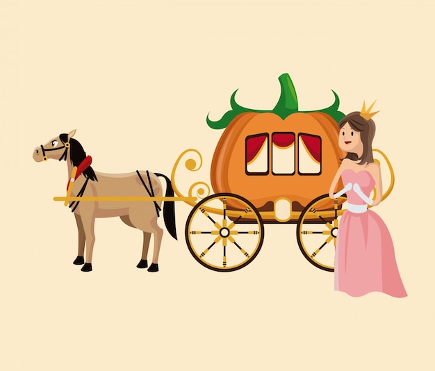 Vector princesa con caballo de carro de calabaza