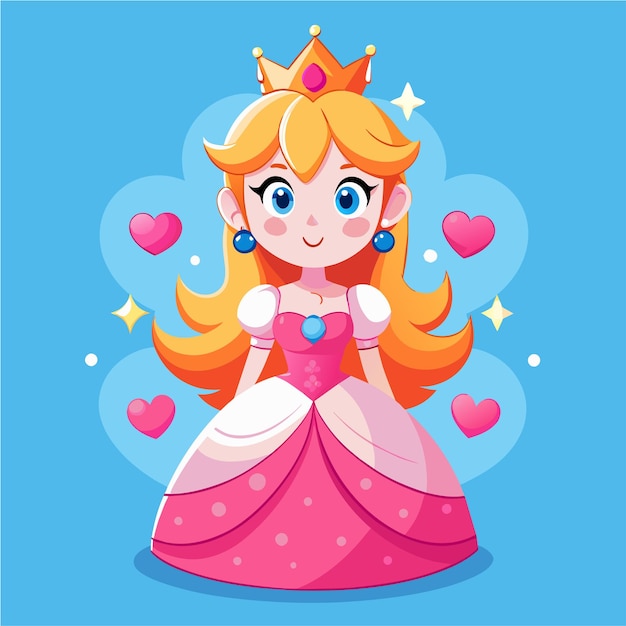 Vector princesa de la corona real dibujada a mano plana elegante mascota personaje de dibujos animados dibujo pegatina concepto de icono