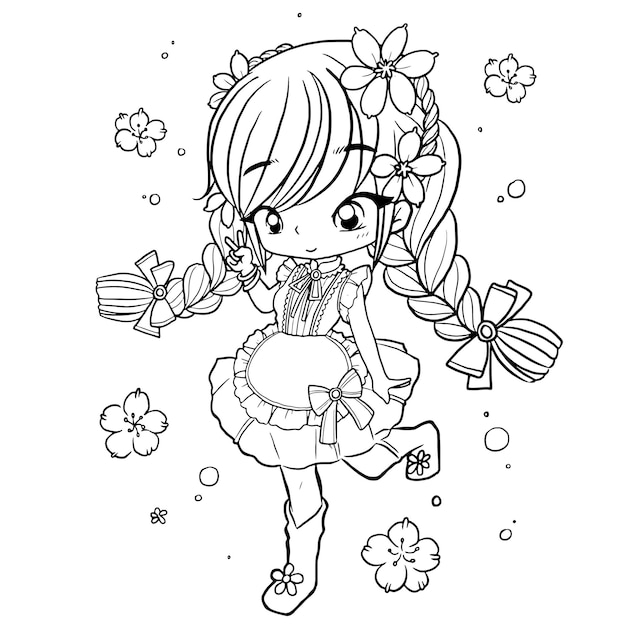 princesa dibujos animados garabato kawaii anime página para colorear linda ilustración dibujo personaje chibi manga