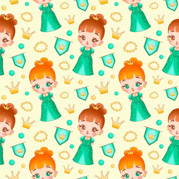 Princesa de dibujos animados lindo de patrones sin fisuras