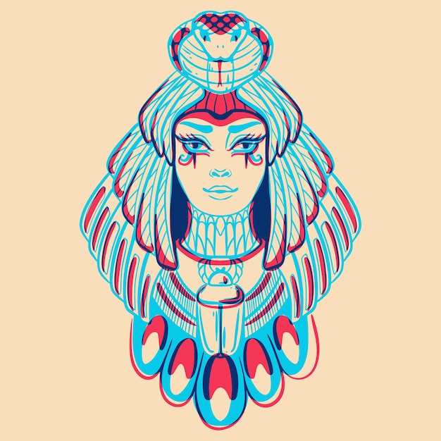 Princesa egipcia Efecto de impresión de pantalla lindo colorido Efecto de impresión Riso Ilustración vectorial