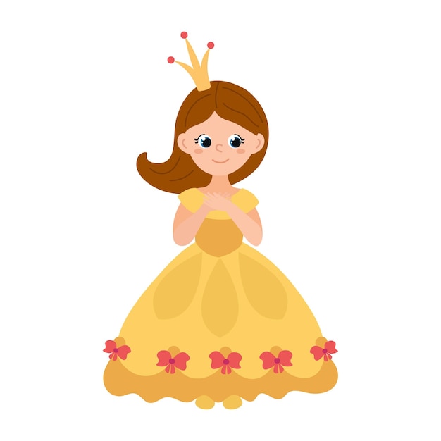 Una princesa linda dibujada a mano con fondo blanco aislado