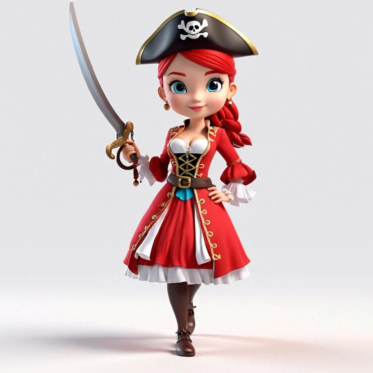Vector princesa pirata vestida de rojo con cuerpo humano en fondo blanco