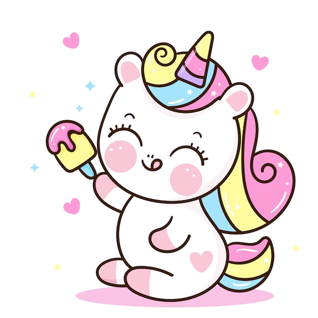 Princesa unicornio con helado animal kawaii