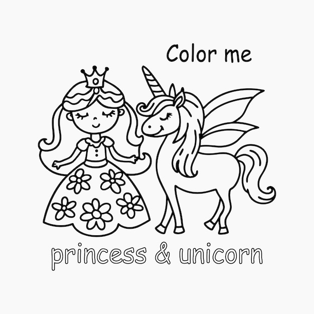 La Princesa Únicornio Mágica y el Hada Página de colorear