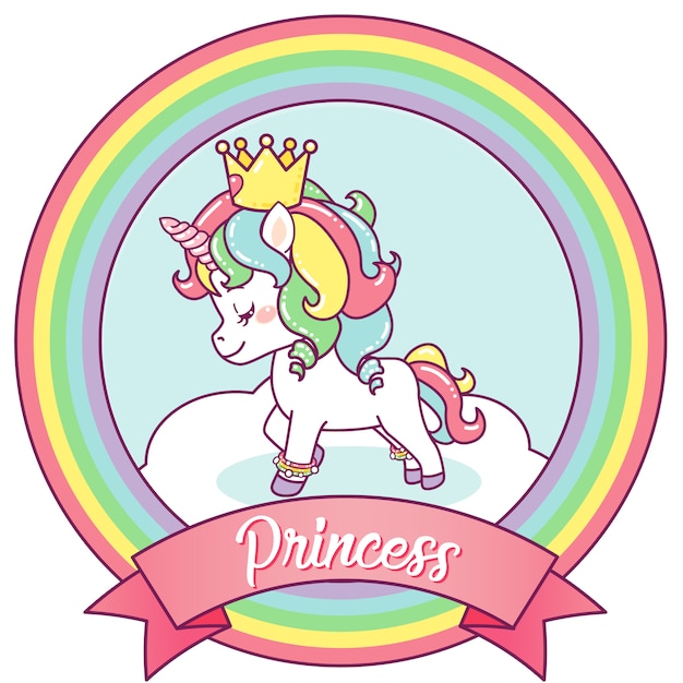 Princesa unicornio en un marco de arco iris