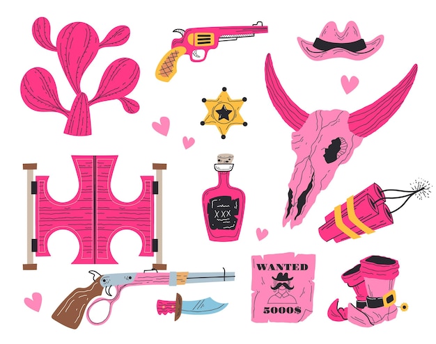Princesa vaquera rosa de Texas concepto de conjunto aislado occidental diseño vectorial ilustración gráfica