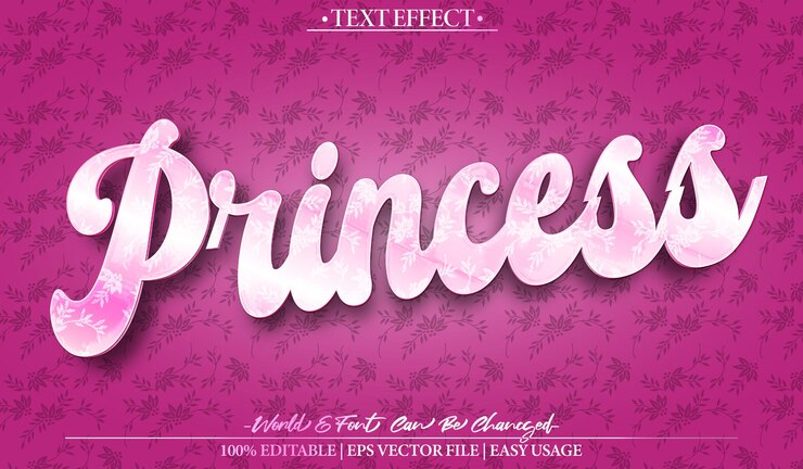 Vector princesa vector efecto de texto editable alfabeto niña rosa cuento mágico de quenn