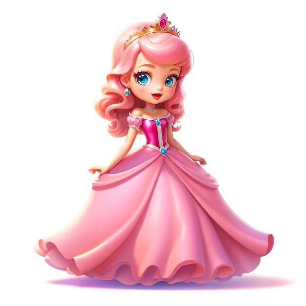 Princesa con vestido rosa y hermoso cabello rosa