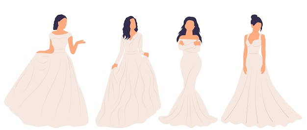 Princesas de novias en vector aislado de estilo plano