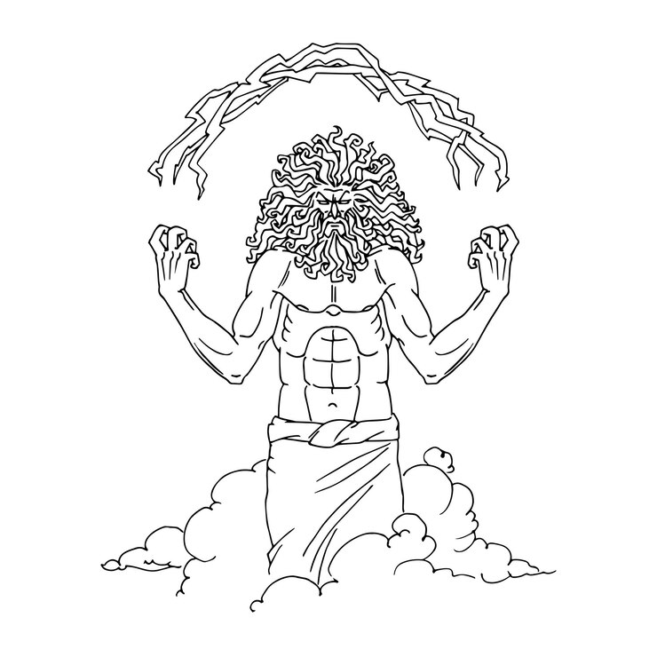 Vector el principal dios griego antiguo es zeus el señor del trueno y el relámpago ilustración vectorial