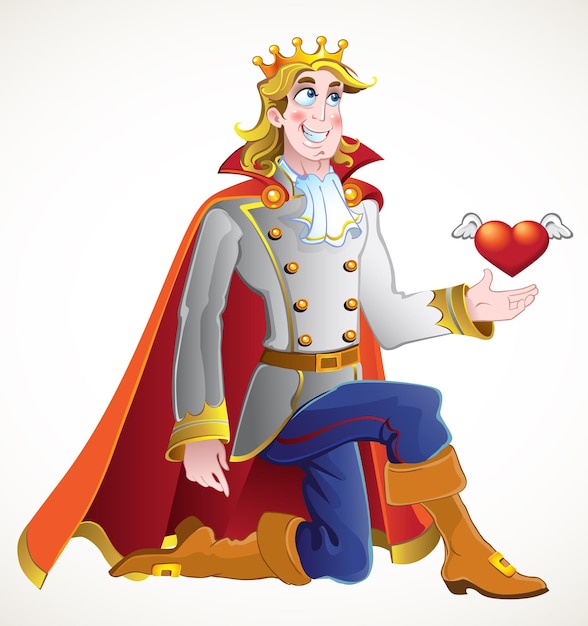 Príncipe encantador pide la mano de la princesa en el matrimonio