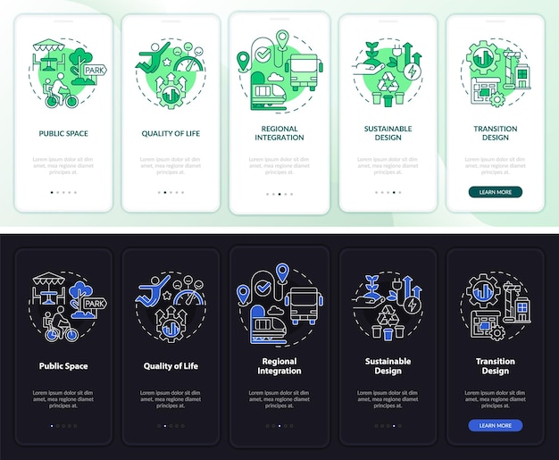 Principios de diseño de la ciudad Pantalla de la aplicación móvil incorporada en el modo día y noche