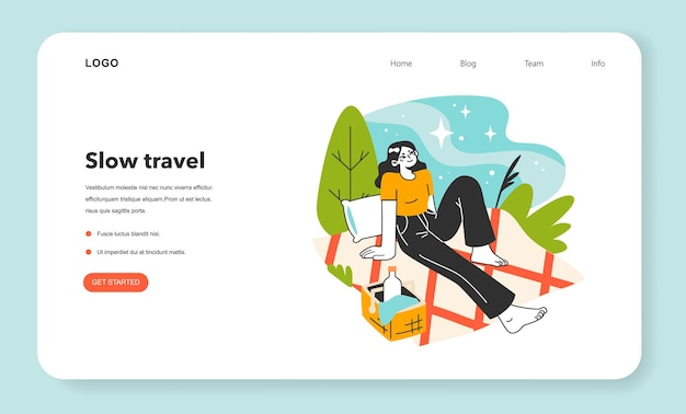 Principios de vida lenta de banner web o página de destino de viaje lento