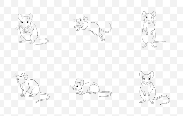 Print Mouse Line Art Vector Set con diseños únicos e intrincados para proyectos creativos y arte