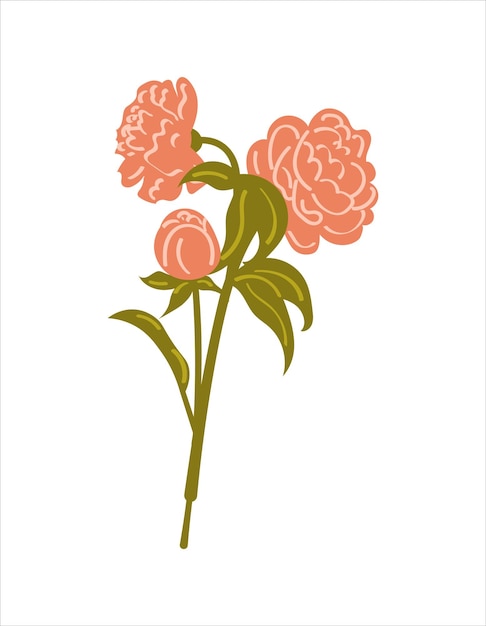 PrintIllustration con piones Ramo de flores Primavera vector de aislado sobre fondo blanco