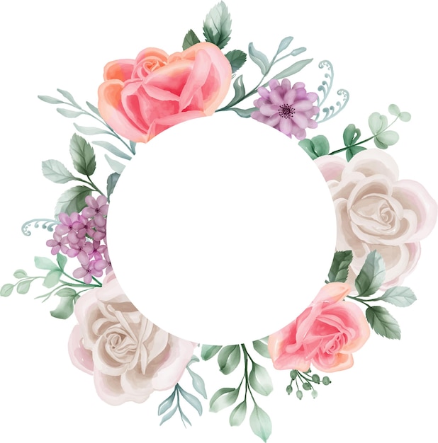 PrintRose blanco y rosa Marco floral de acuarela Fondo botánico de elementos florales lujosos