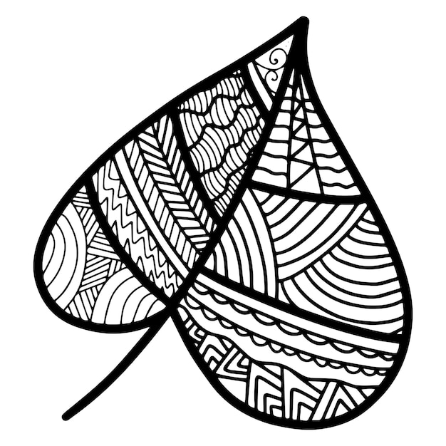 Printvector zen enredo y doodle hoja naturaleza libro para colorear blanco y negro zentangle doodle handdra