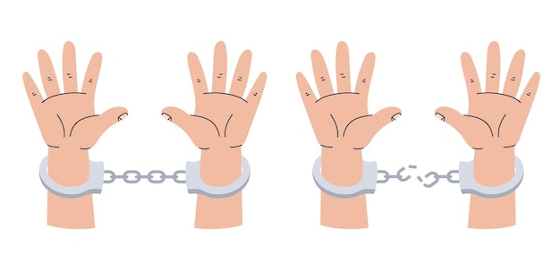 Vector prisión esposado mano esposas castigo aislado conjunto diseño gráfico ilustración