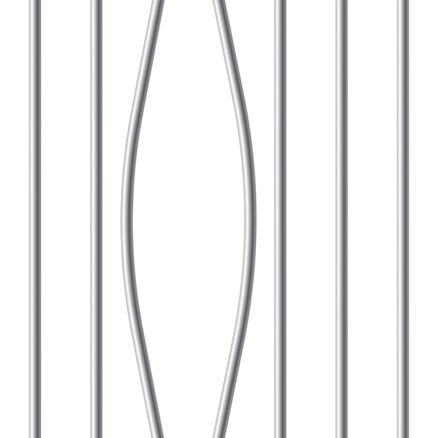 Vector prisión varillas o barras de metal dobladas aisladas sobre fondo blanco cárcel de valla realista agujero en la valla