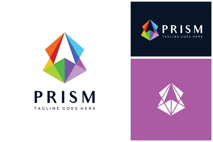 Vector prisma colorido low poly con cursor de flecha norte como espacio negativo logotipo de papel de origami vibrante moderno