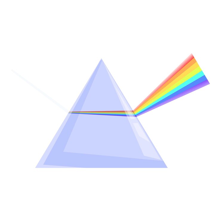Vector prisma triangular que dispersa el haz de luz blanca en el espectro del arco iris
