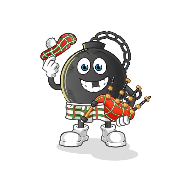 Prison ball escocés con vector de gaitas. personaje animado