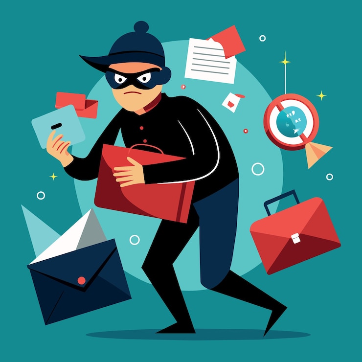 Vector privacidad de datos correo electrónico personal ladrón confidencial hacker cibernético o proveedor de correo electrónico mostrar publicidad b