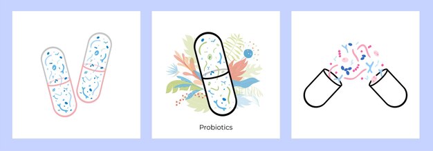 Probióticos y concepto de salud gastrointestinal Buenas bacterias y microorganismos beneficiosos