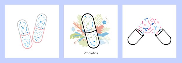 Vector probióticos y concepto de salud gastrointestinal buenas bacterias y microorganismos beneficiosos